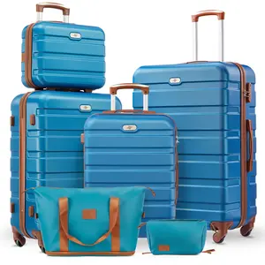 6-Piece ABS Hardside Luggage Set, 20"+24"+28" Suitcases with Spinner Wheels, Expandable Duffel Bag Makeup Pouch&Makeup Case Lightweight Durable Travel Suitcase for Vacation ,Business Trips