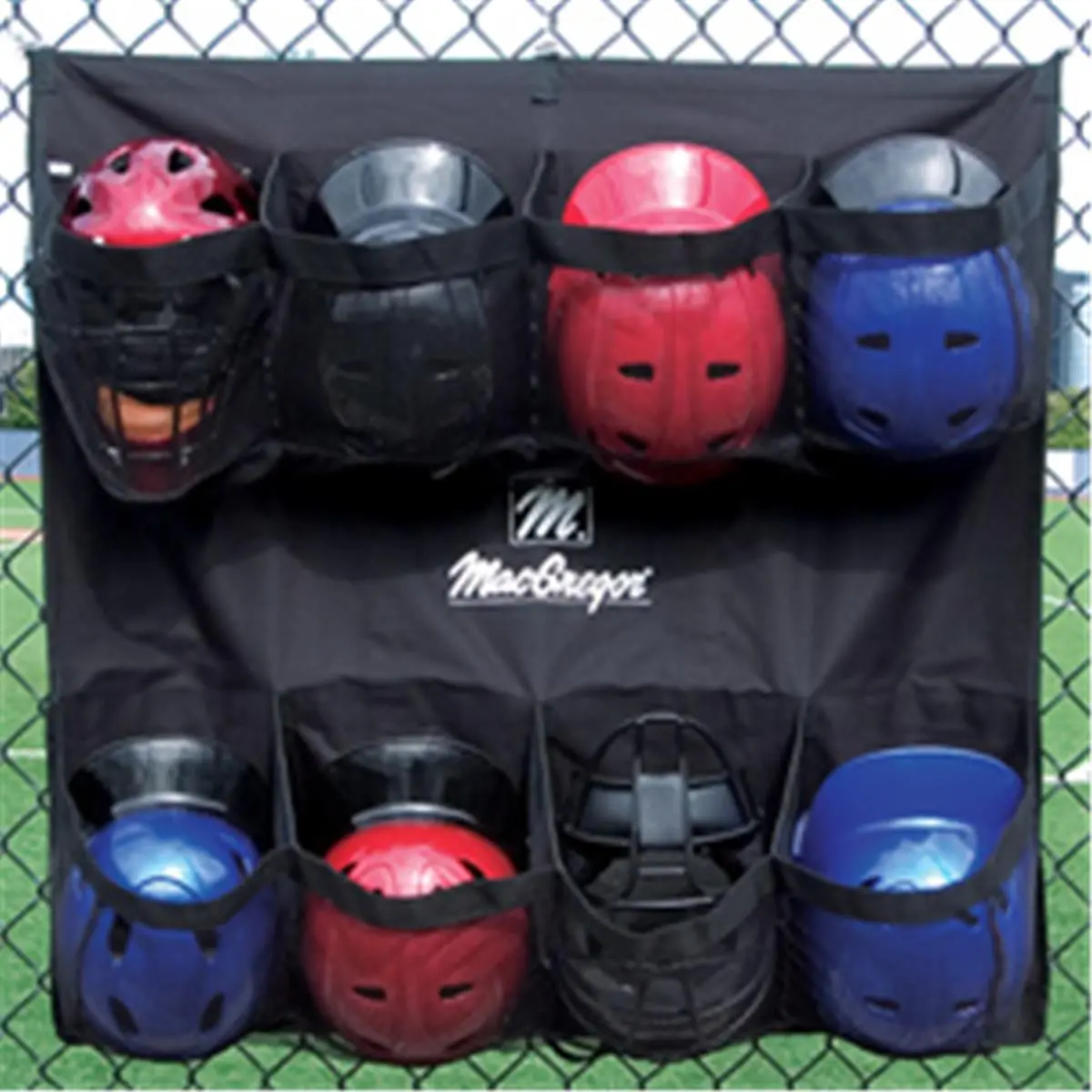 212 MAIN Macgregor Oversize Helmet Caddy - Wall Mounted Organizer with Mesh Pockets, Sports Collectibles Accessory for Baseball-Softball Helmets Storage