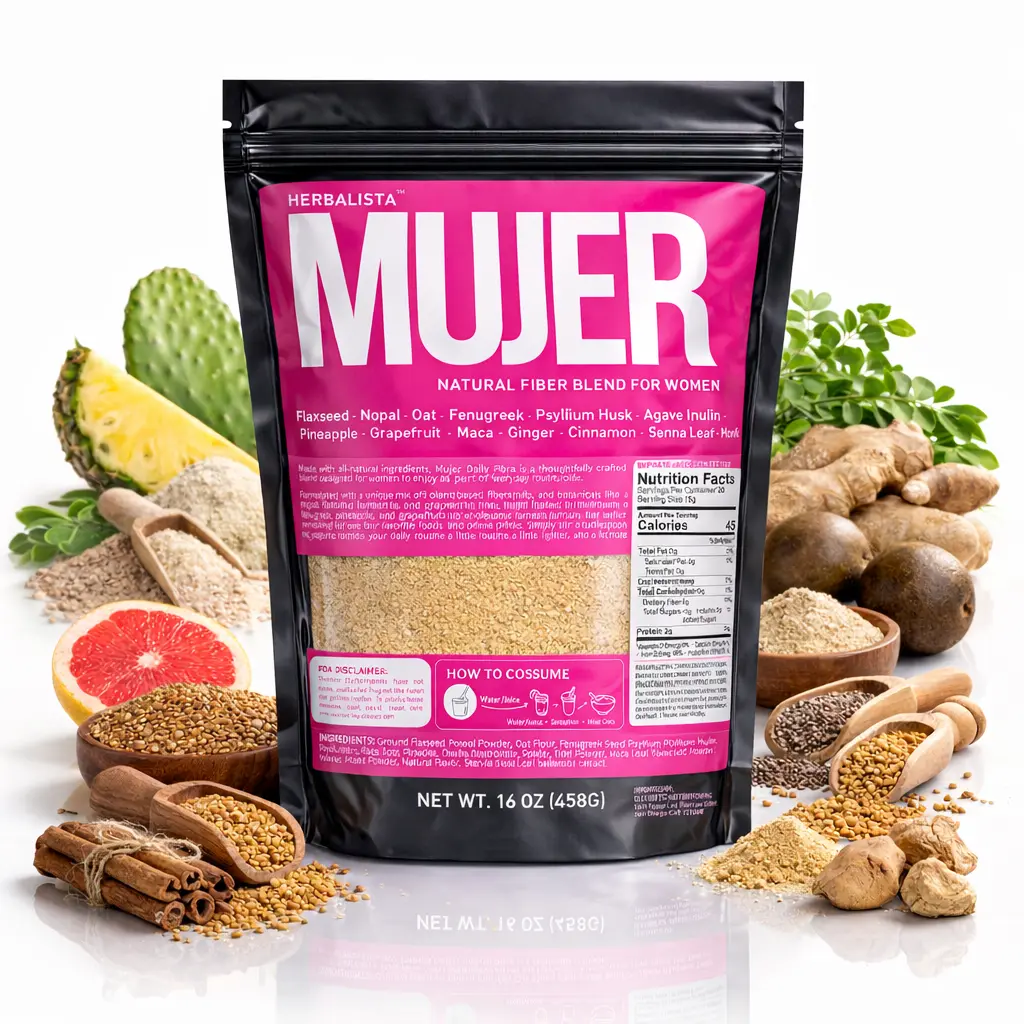 Herbalista Women's Daily Fiber 16oz (456g) Herbal Plant & Flaxseed Digestive Nutritional Supplement Powder - Premium Natural Blend with Nopal, Maca, Chia, Monk Fruit, Easy-Mix for Drinks to Support Women's Health, Flaxseed Digestive Nutritional Supplement