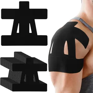 Kinesiology Tape for Shoulder Pain Relief, Pre-Cut Waterproof Elastic Sports Tape for Shoulder Support & Muscle Recovery,Black