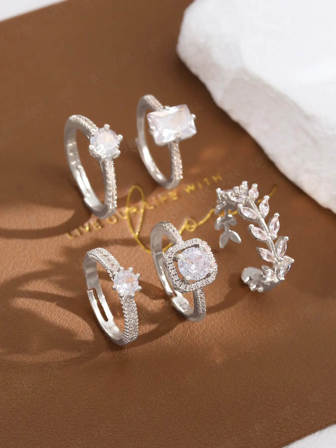 5 sets of high-end, exquisite, individual, simple geometric, light luxury and elegant stunning copper zircon ring sets for women's wedding banquets Bridal Rings Sets Fashionable Jewelry Set Wedding Jewelry Sets For Brides Bride Jewelry Set For Wedding Day