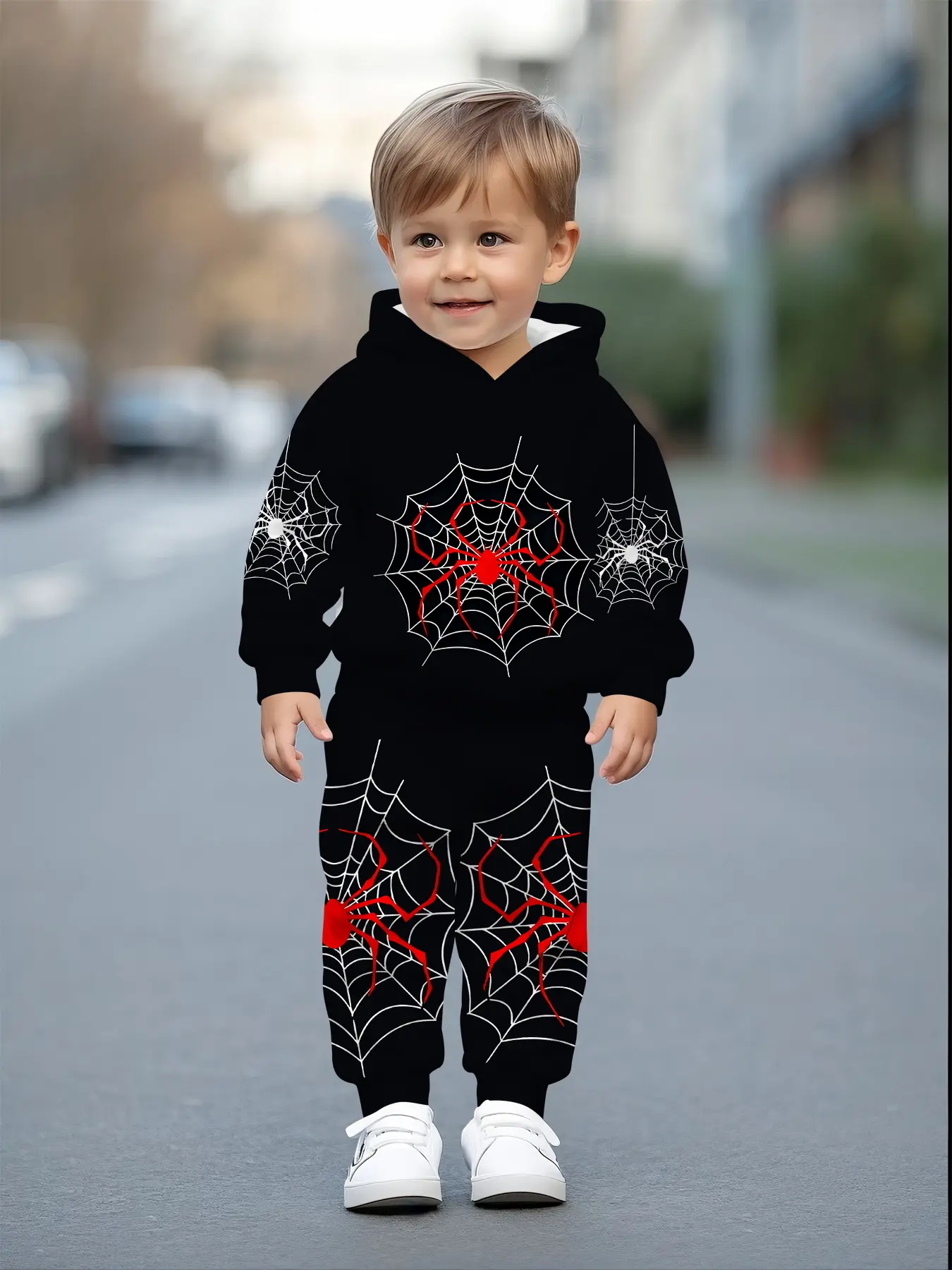 Boys'  Web Design Hoodies & Pants Set, Comfortable 2-Piece Casual Sweatsuit for Kids' Outdoor Sports