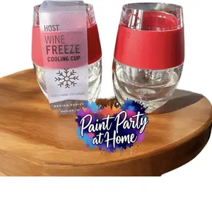 Host Wine Freeze Glass Cooling Cup - Cools Wine for Hours - Design Series - Red Grip - Perfect for Parties