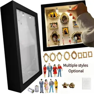 DIY Mini Museum Silhouette Box, Shadow Box Frame Display Case, Custom Picture Frames, Personalized Photo Shadow Boxes Display with Mini Museum Figurines & Mini Gold Frames& Angel Figurines, Gift for Valentine's Day & Anniversaries