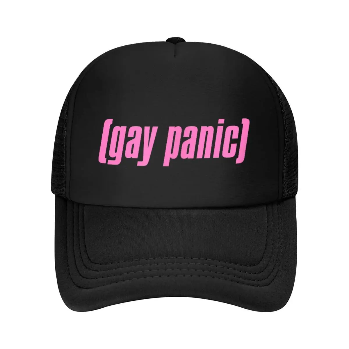 Unisex Gay Panic Meme Graphic Print Trucker Hat - LGBT Pride Mesh Fabric Cap, UV Shielded, Durable, Lightweight, Breathable, Flat Dry for Casual Sports & Outdoor Wear, Baseball Cap, Machine Washable, Uv Resistant, Unisex Wear