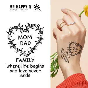1 PCS Heart and English Phrase Temporary Tattoo Sticker, Back of Hand Tattoos, Long-Lasting Design, Body Art and Skin Decoration, Easy Application