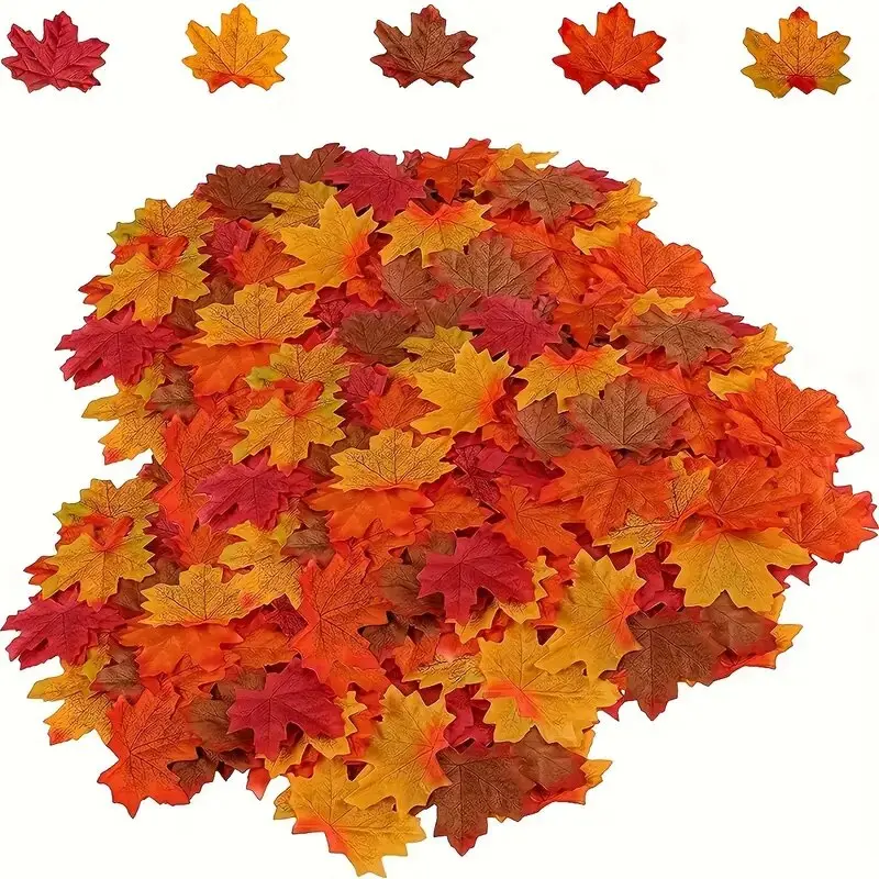 50pcs Pack Vivid Fall Maple Leaf Decorations Multi-Colored Artificial Fall Leaves for DIY Crafts, Home, Garden And Holiday Decorations - Perfect for Halloween, Christmas, Thanksgiving And Wedding Celebrations