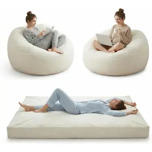 Garvee Oversized 4ft Memory Foam Bean Bag Chair - Convertible Lounger and Bed for Adults - Soft Removable Velvet Cover - Comfortable Floor Sofa for Living Room, Gaming, Relaxation