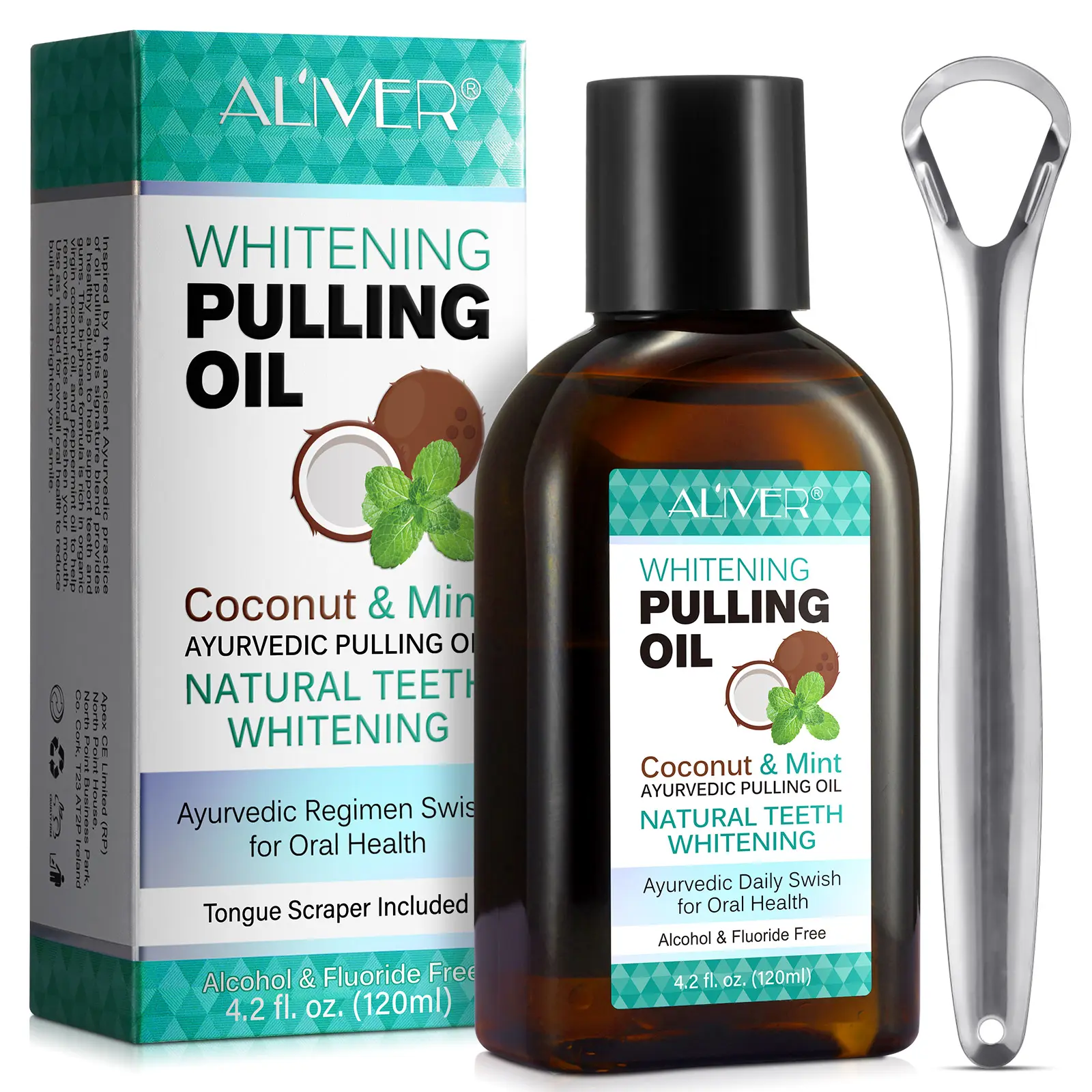 ALIVER Coconut Mint Mouthwash Oral Rinse Liquid (120ml), Oral Care Mint, Long-lasting fresh breath, The refreshing mint scent blended with a coconut aroma masks unpleasant odors and reduces the root causes of bad breath