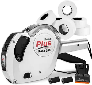 Perco Plus 1-Line Price Marking Gun with Labels Kit - Compares to Monarch 1131-01 Band Includes 1-Line 8-Character Band Price Labeler Gun, 9,000 Blank White Labels, a Label Scraper, and an Extra Inker