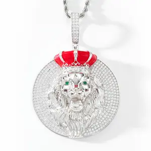 【#P684】Crown Lion Pendant UCCIYO S925 Sterling Silver Synthetic Moissanite Pendant Necklace for Women Men Hip Hop Jewelry Gift