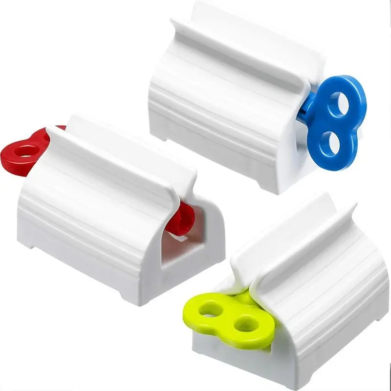 3 Pieces Rolling Tube Toothpaste Squeezer Toothpaste Seat Holder Stand Rotate Toothpaste Dispenser for Bathroom Gift Hand Plastic Aluminium Cream Tool