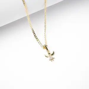 14K Gold Plated Angel Pendant Necklace with 2mm Chain Elegant Cubic Zirconia Stones for Everyday Wear Perfect Gift for Special Occasions