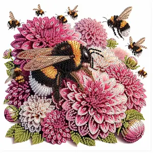 Bee & Flower Pattern DIY Diamond Art Painting Kit without Frame, 5D Special Shape Rhinestone Mosaic Craft for Home Wall Decor