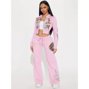 2 Piece Sets Womens Clothing Letter Print Sweatsuit Hoodie Zipper Hoodie and Pants Suits Tracksuit Set Womenswear Comfort