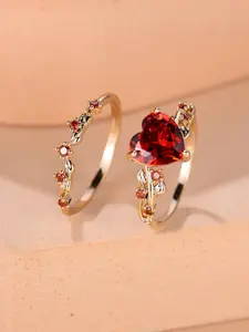 Elegant Fashion Artificial Zircon Decor Heart Shaped Engagement Ring, 2pcs/set Gorgeous and Exquisite Wedding Rings Jewelry for Women, Fashion Accessories for Party, Daily Clothing Decor