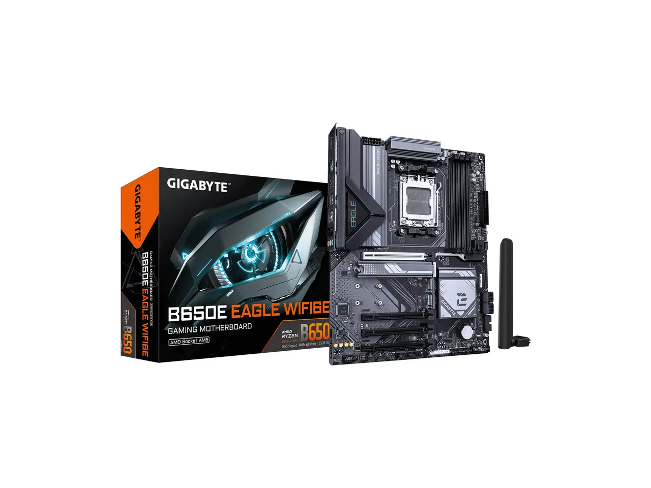 GIGABYTE B650E EAGLE WIFI6E AMD AM5 LGA 1718 ATX Motherboard, Supports AMD Ryzen 9000/8000/7000 Series Processors, DDR5, 8+2+2 Total Power Phase, 3x M.2, PCIe 5.0, USB 3.2 Gen 1 Type-C, Wi-Fi 6E, 2.5GbE, Q-Flash Plus, PCIe EZ-Latch Plus