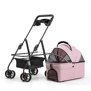 Pawzseek Pet Stroller for Cats Dogs Foldable Design with Sun Rain Cover Breathable Mesh Panel Storage Bag