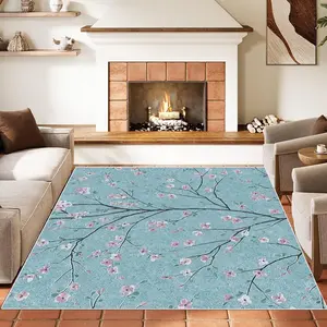 Cherry Blossom Pattern Floor Mat, Non-Slip Soft Absorbent Carpet, Decorative Rugs for Home Living Room Bedroom Kitchen Bathroom
