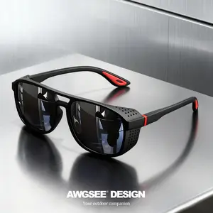 RODEWILL Circular Polarized Steampunk Sports Glasses - Stylish Polarized Running Glasses - Ideal for Fishing and Driving, Durable Side Cutout Frame, HD Lensessunglasses