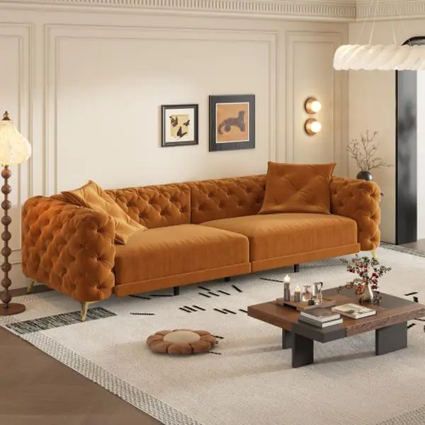 Bellemave 97.7" 3-in-1 Convertible Sleeper Sofa, 28.4" Deep Seat Pull Out Sofa Bed, Button Tufted Modern Sofa, 4-Seater Couch with Movable Ottoman for Apartment, Office, Bedroom