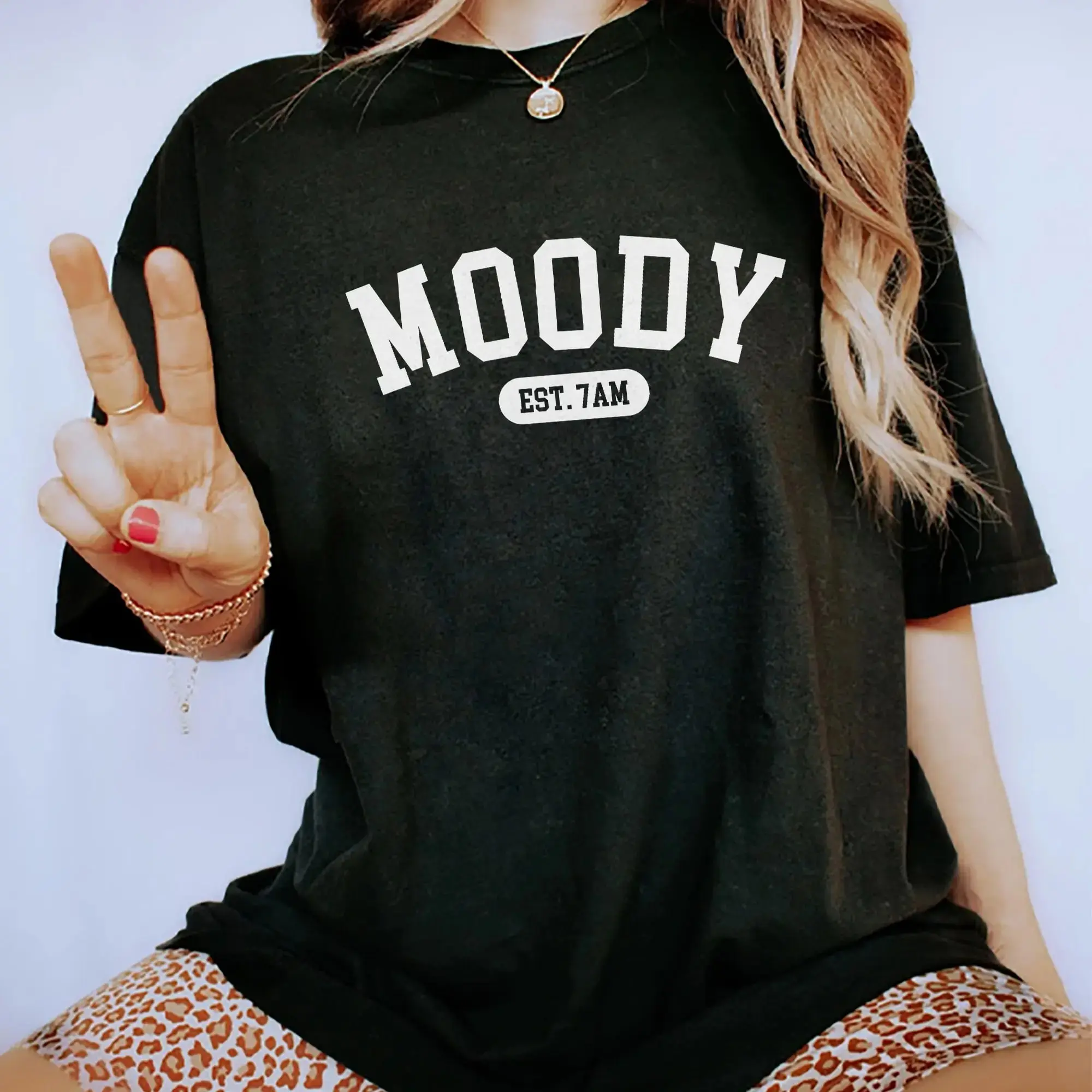 Moody Est. 7AM Shirt, Adult Humor T-shirt, Not A Morning Person Graphic Printed T-shirt, Adult Humor Shirts, Unisex Soft Fabric Shirt, Women's Tops, Womenswear, Fabric Chic Style