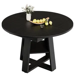 Extendable Round Dining Table ,Modern Kitchen Oval Dining Table with Removable Leaves Space Saving,Wood Base with Storage Shelf for Kitchen Living Room