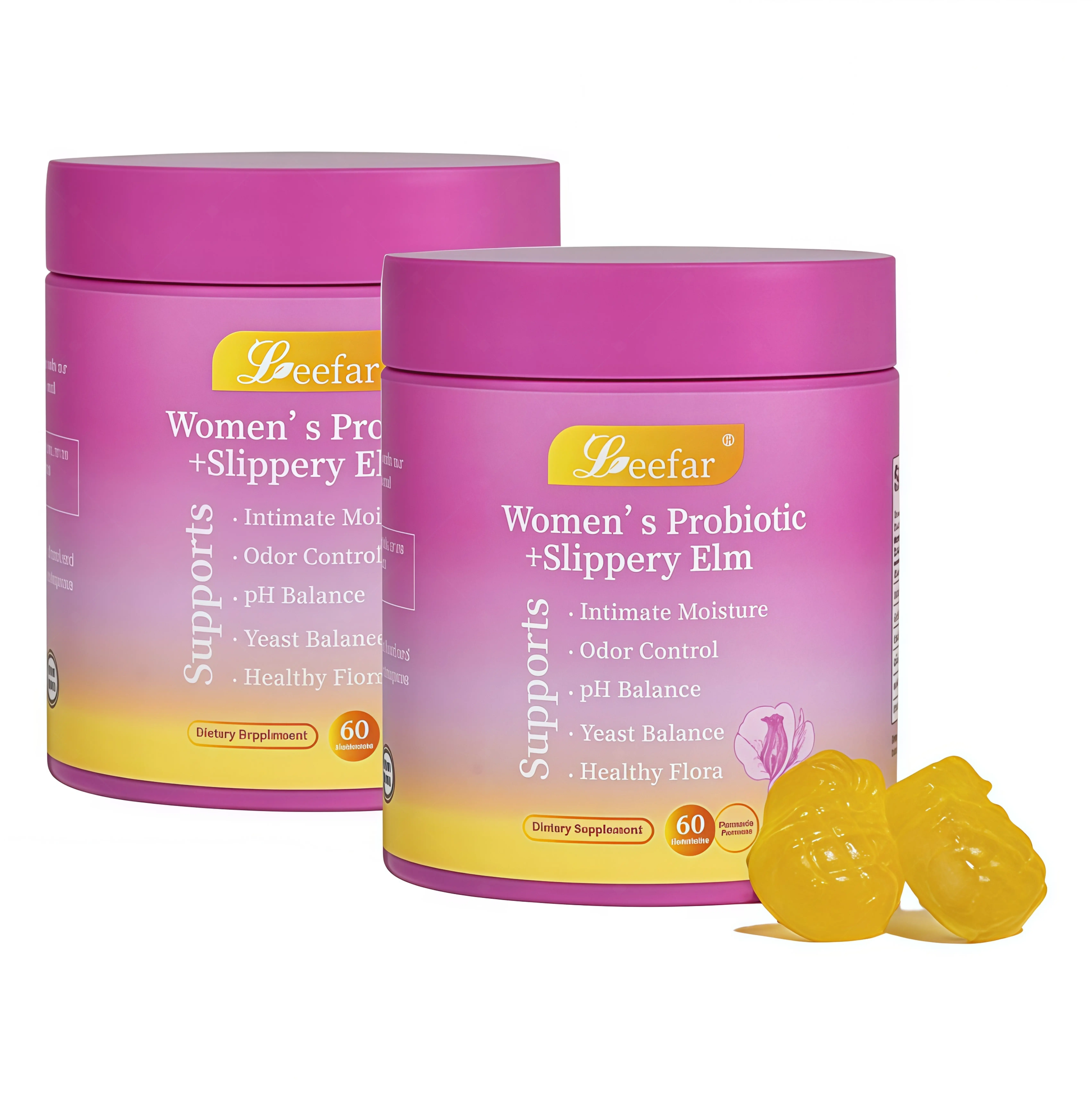 2 Piece LEEFAR Her Probiotics Gummies ZU - All in One Solution with Slippery Elm and Prebiotics & Lactobacillus Probiotic Blend for Women's pH Balance and Dryness Hawaiian Pineapple Gummies Dietary Supplement