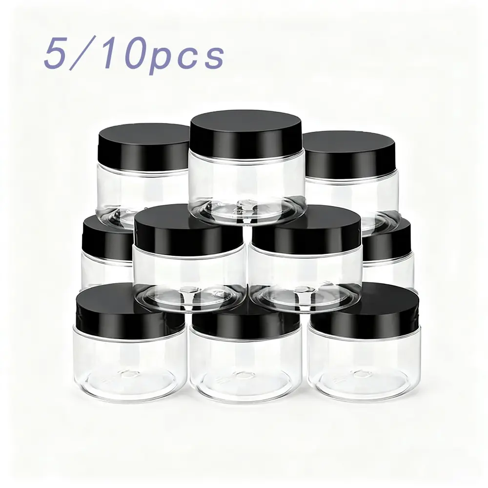 5/10pc 50ML/1.71oz Travel-Sized Facial Cream Jar, Reusable Plastic Container with Lid, Empty Skincare Cosmetics Body Lotion Jar, Transparent Plastic Stackable, Plastic Canister Jar, Clear Storage Jar, Containers with Lids