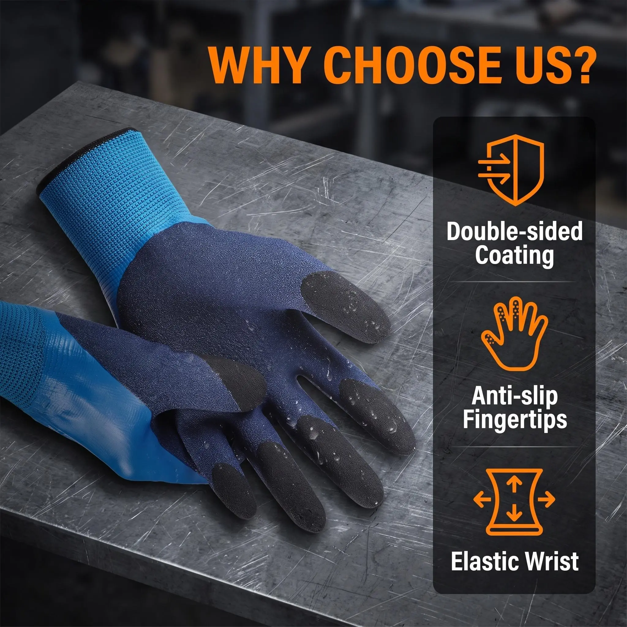 100% Waterproof Safety Work Gloves - Heavy-Duty Rubber-Coated Gloves for Gardening, Plumbing homeessentials