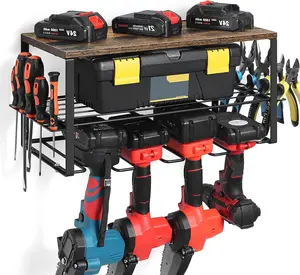Metal Power Tool Organizer, Steel Drill Holder Wall Mount, Heavy Duty Power Tool Storage Rack with 4 Hanging Slots, Cordless Tool Organizer for Garage