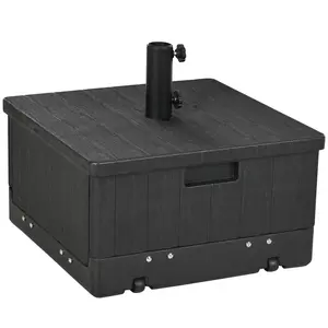 Outsunny 3-in-1 Outdoor Umbrella Base, Coffee End Table, Planter Box with Drain Hole, 175 lbs. Capacity Heavy Duty Fillable Patio Umbrella Stand Table with Wheels and Handles for Deck, Poolside, Black