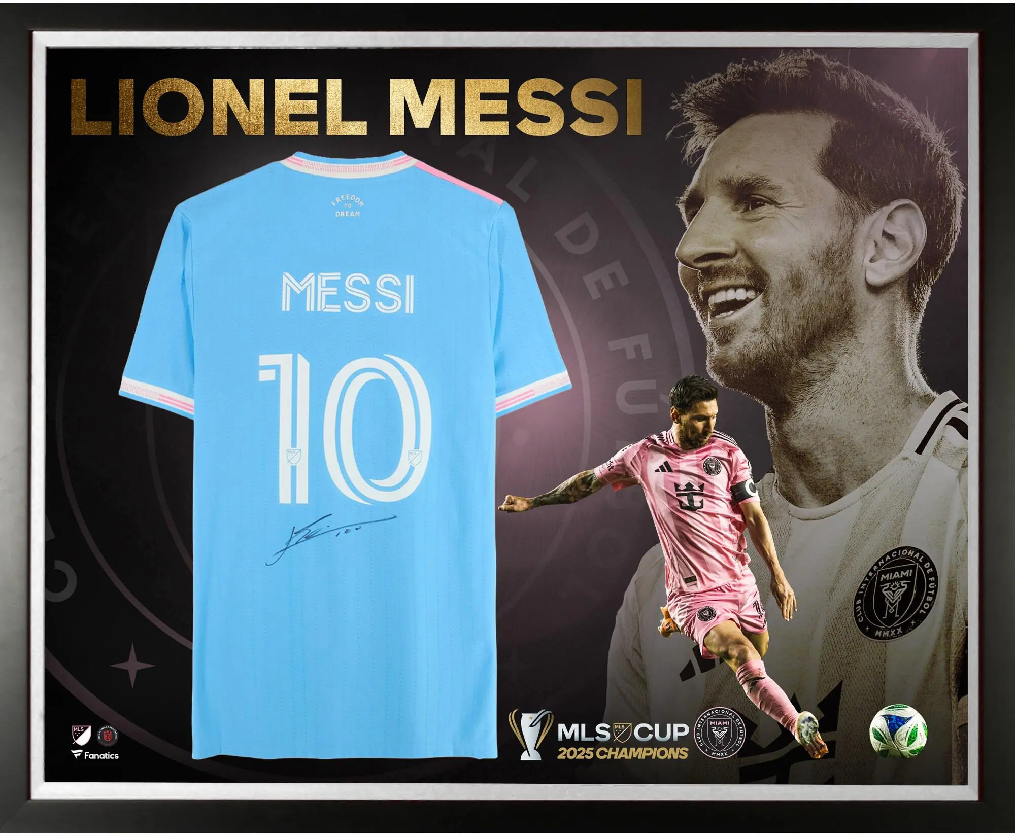 Lionel Messi Inter Miami CF 2025 MLS Cup Champions Framed Autographed Alternate Blue Adidas Jersey Collage - Fanatics Authentic Certified