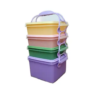 Tupperware 9-piece Carry-All Sheer Stackable Container Set with Carry Handle Square Design for Meal Prep & Lunch on the Go
