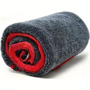 XXL Extra Large Microfiber Car Drying Towel with Twisted Loop Design - Super Absorbent Thickened Technology Suitable for Cars, Trucks, and Boats - Red and Gray Details Cloth, Professional Appearance | Microfiber Cleaning Cloths, Car Wash Microfiber Towel
