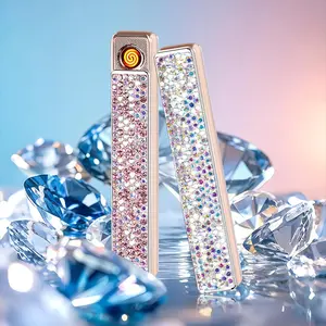 Pink Diamond Bling USB Lighter Rechargeable TSA Approved Eco-Friendly TikTok Viral Sparkly Portable Gadget Luxury Gift Must-Have Stylish Accessory Women gifts mens gifts Kitchen Gadgets Party Essential Steel Stainless Travel tools Wooden