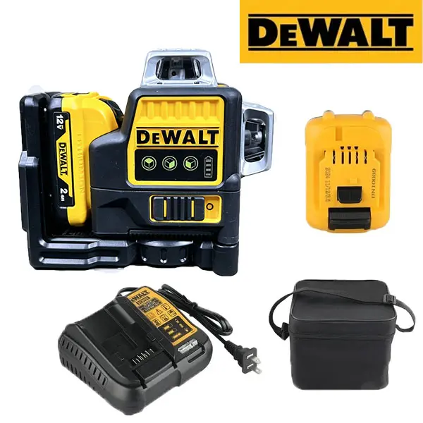 DEWALT DW089LG 12V MAX 3 x 360 Green Line Laser Level Kit for Interior Layout, Tile Installation and Cabinet Alignment, Self-Leveling ±1/8 In Accuracy, IP65 Housing, 2.0Ah Battery, Charger and Carry Bag