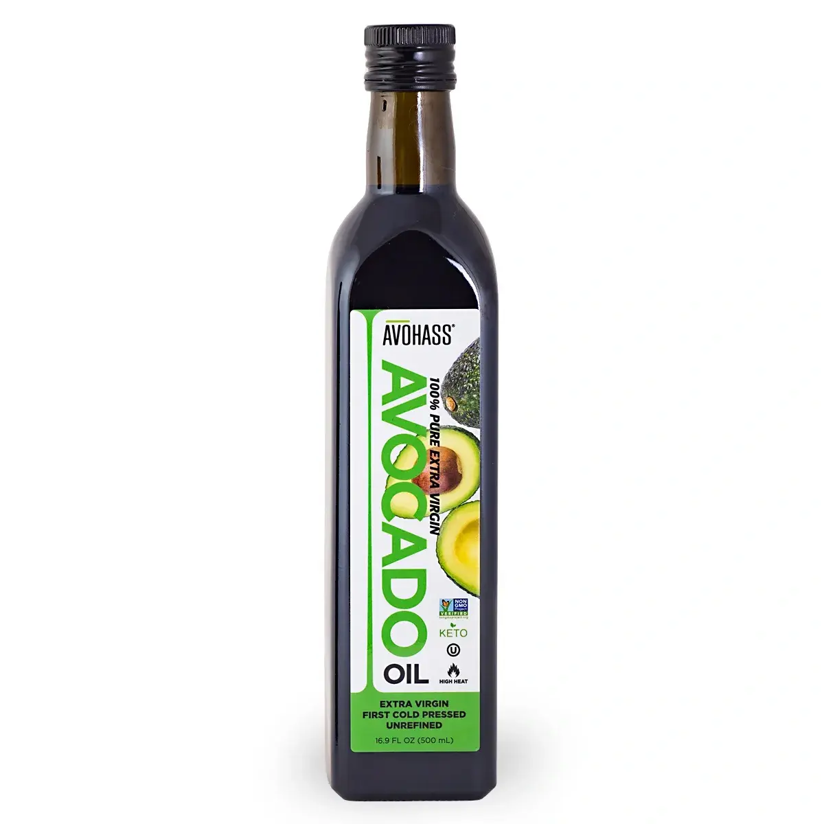 Avohass Extra Virgin Avocado Oil, 16.9 oz (500ml) Bottle, First Cold-Pressed, Mexican-Sourced, Non-GMO, Kosher