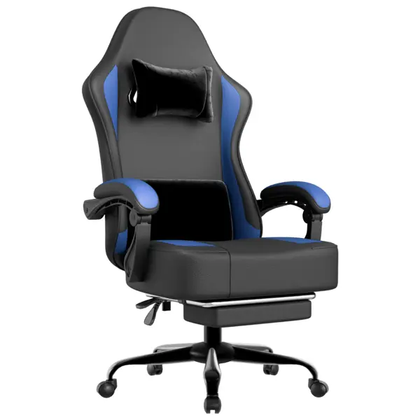 [Bellewave]Gaming Chair with Pocket Spring Cushion and Footrest, Ergonomic Computer Chair for Adults, Breathable PU Leather Game Chair, Adjustable Headrest and Lumbar Support Office Desk Chair