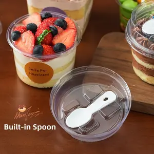 Set of 36 Reusable Party Cups, Plastic Party Cups, Featuring Round Pudding Containers with Lids And Spoons. These Mousse Cake Boxes And Yogurt Cups Are Hand Wash And Ideal for Celebrations Like Birthdays, Graduations, Weddings