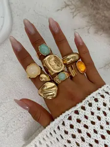 7-Piece Women's Vintage Fashion Geometric Ring Set, Unique Metal Style Stackable Rings, Perfect for Daily Wear and Parties, Elegant Jewelry Gift