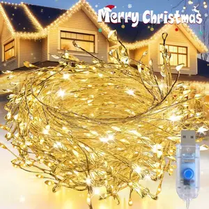 Christmas Fairy Lights USB Powered, 50/100 LED Flashing Copper Color Fireworks String, 8 Lighting Modes, Ceiling, Wreath, Party, Wedding, Tree Decor, Outdoor Twinkle Lights