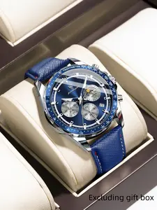 Poedagar casual exquisite men's watch waterproof timing watch dating week sports men's leather quartz watch men's watch suitable for daily wear, preferred gift, Fashionable Waterproof Watch