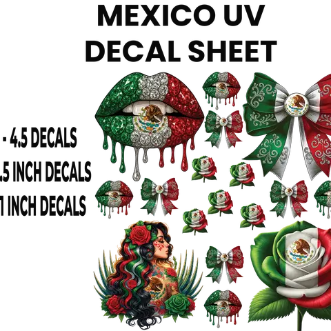 Mexico UV Decal Sheet - 4-6 Decals, 8-10 Inch Designs, 5-6 Inch Decals, Perfect for Decorative Use