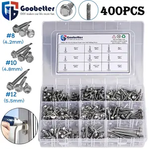 410 Stainless Steel Self Tapping TEK Screws Assortment,#8#10#12 Hex Head Self Drilling Screws for Metal