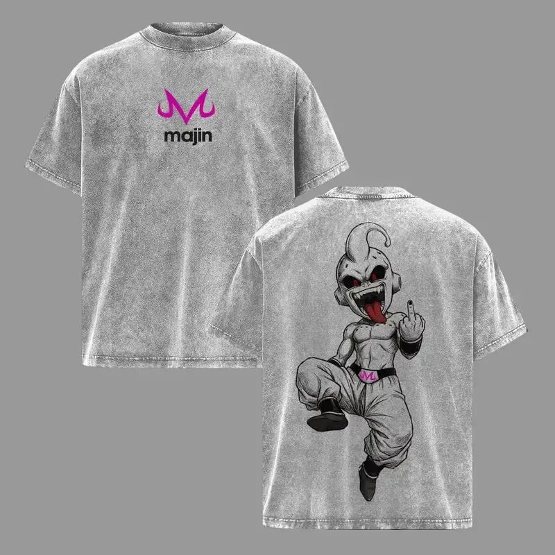 Men's Unisex Short-Sleeve DBZ Majin Buu Double-Sided Oversized Washed Heavyweight Cotton Anime Manga Streetwear Gift T-Shirt Menswear Tops,Today's Outfit,Personal Style,T-shirts with anime prints, streetwear, gifts for anime fans