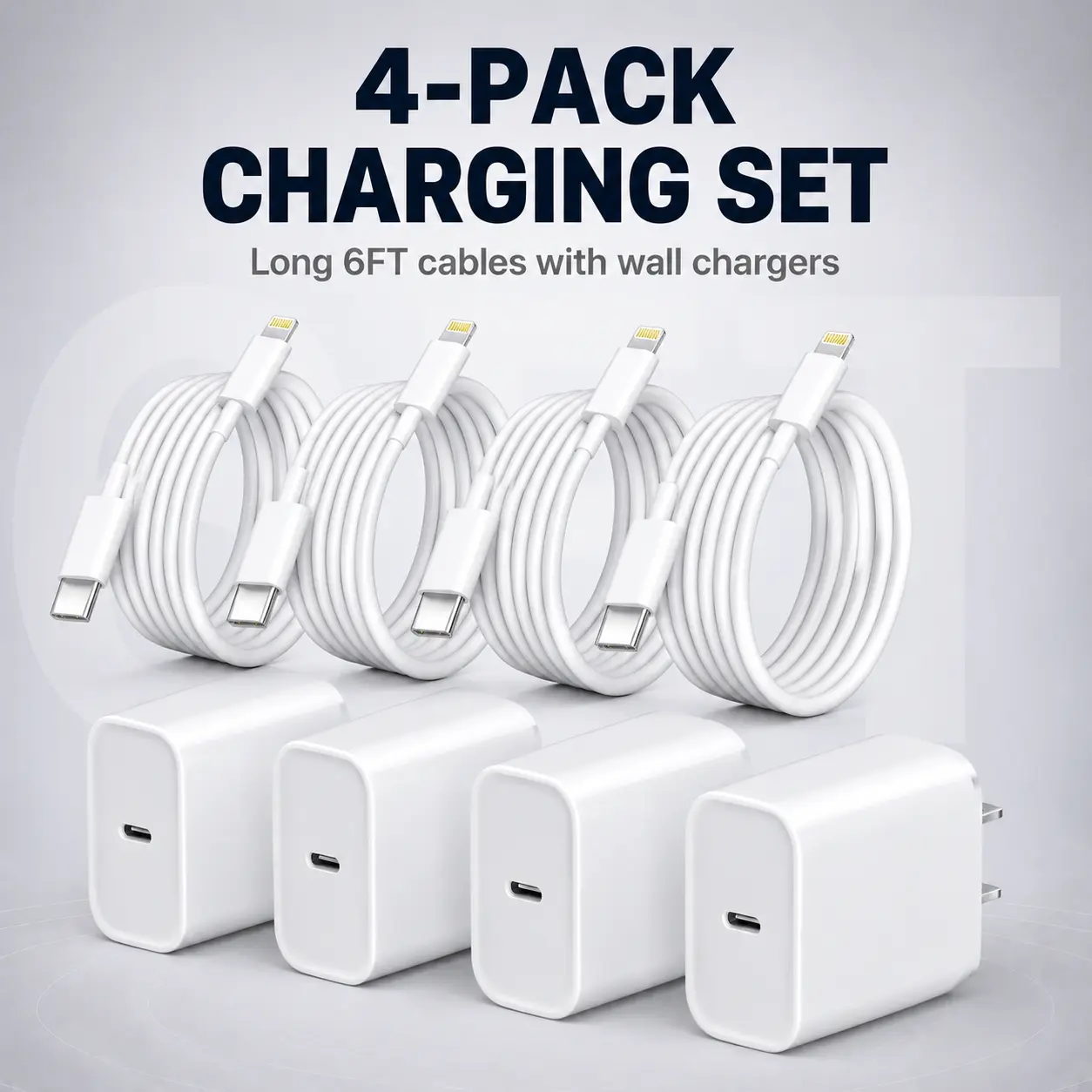 4Pack 20W Charger Fast Charging Block Adapter with 6FT USB-C to Lightning Data Sync Charging Cord for iPhone 14 13 12 11 Pro Max Xs Xr X 8