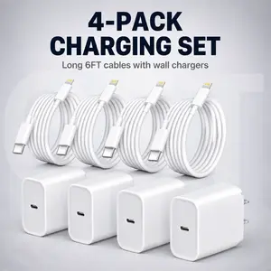 4Pack 20W Charger Fast Charging Block Adapter with 6FT USB-C to Lightning Data Sync Charging Cord for iPhone 14 13 12 11 Pro Max Xs Xr X 8