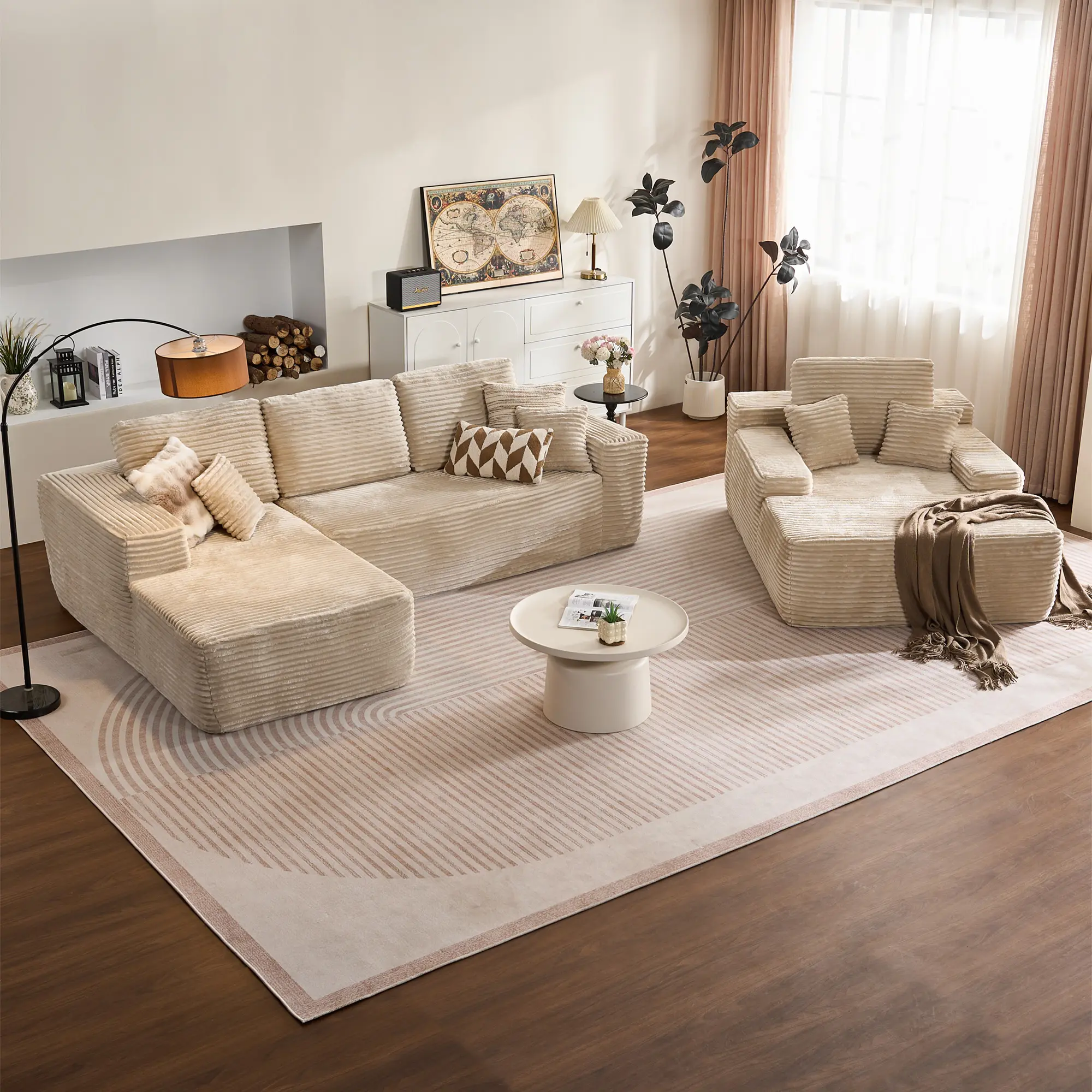 CAODOC Cloud Sectional Couch with Lazy Chaise Lounge Comfortable Corduroy Fluffy L Shaped Modular Design for Living Room No Assembly Required CAODOC Cloud Sectional Couch with Lazy Chaise Lounge Comfortable Corduroy Fluffy L Shaped Modular Design for Living Room No Assembly Required