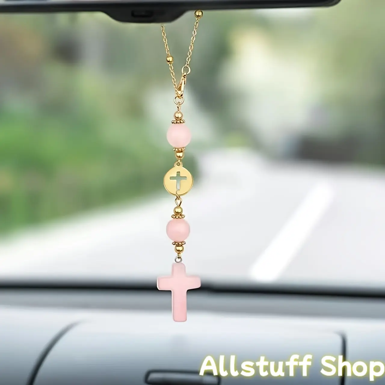 Cross Crystal Hanging Car Charm - Boho Handmade Sun Catcher, Cute Tiger Eye Healing Stones Rear View Mirror Decor, Women’s Protection Accessory, Cars Accessory, Cars Accessories, Accessories For Car tiktokshopbacktoschool